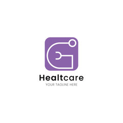Letter G minimalist and iconic healthcare logo, medical and clinic with stethoscope