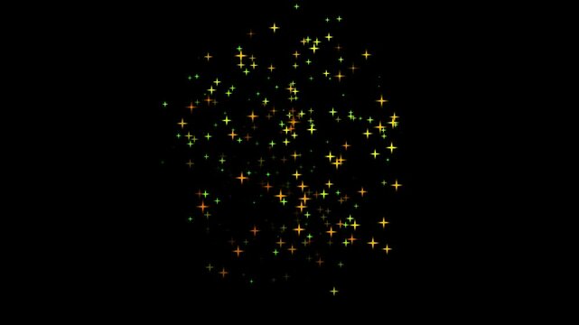Golden particle magic effect twirling  up sideways star dust loop Animation video on black background good for intros.