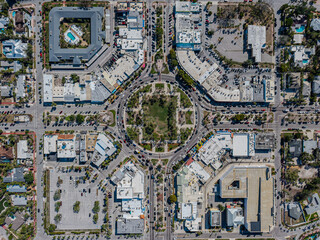 Beautiful aerial view of Sarasota, the magnificent white sand beach, and its iconic St. Armands Circle