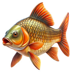 A Detailed Illustration of a Golden Carp Scales Fins and Vibrant Hues isolated on transparent baackground