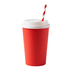 Red cup with straw isolated on transparent background