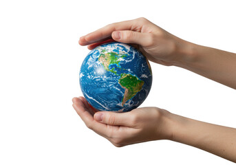Hands holding globe isolated on transparent background