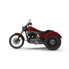 Fototapeta premium Red three-wheeled motorcycle isolated on transparent background