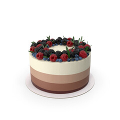 Layered cake with mixed berries isolated on transparent background