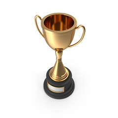 Golden trophy cup with black base isolated on transparent background