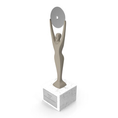 Modern sculpture trophy on marble base isolated on transparent background