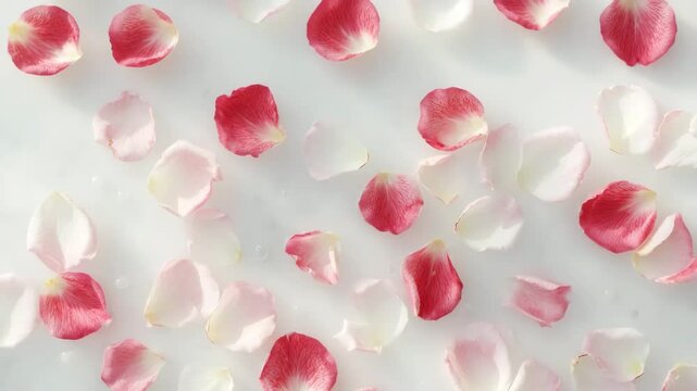 serene top view of milk bath adorned with delicate rose petals creating tranquil atmosphere