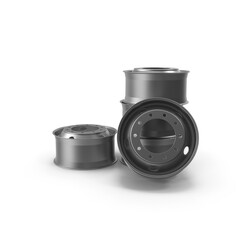 Stack of steel truck wheel rims isolated on transparent background