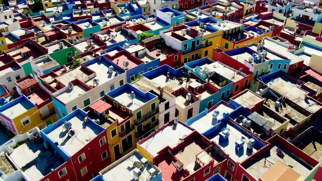 Colorful rooftops creating a vibrant urban landscape in las palmitas, pachuca, mexico