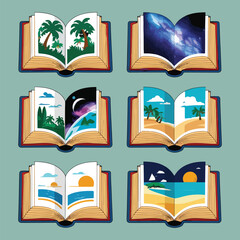 Whimsical Book Characters, Floating Book Islands, and Books as Keys to Unlock Worlds – Unique Vector Illustrations for Read a Book Day Celebration