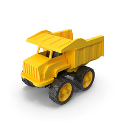 Yellow toy dump truck isolated on transparent background