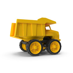 Yellow toy dump truck isolated on transparent background
