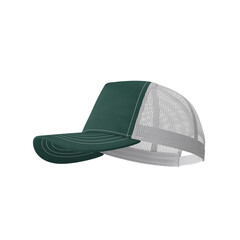 Green and white trucker cap isolated on transparent background