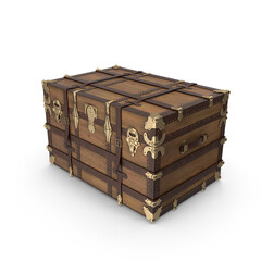 Vintage wooden chest with metal accents isolated on transparent background
