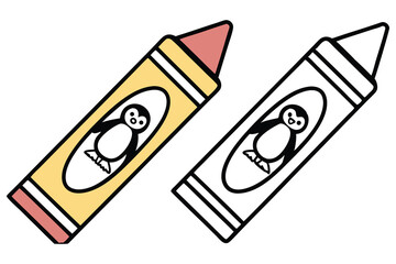 Penguin crayon duo, one colored and the other is a line drawing