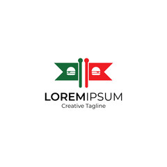 Minimalist logo with green flag, red flag and burger for your brand