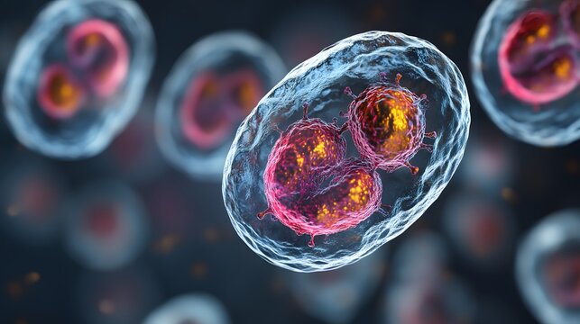 Microscopic view of coccidia parasite infection causing coccidiosis disease in animals and humans