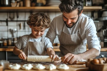 Father and Son Baking Together