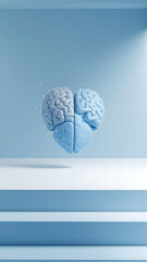 Blue Pastel 3D Render of Brain in Heart Shape