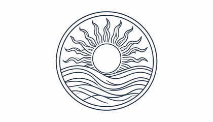 Circular Line Art Sun and Waves Design