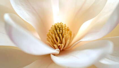 Closeup of a Delicate White Magnolia Blossom with Yellow Stamens