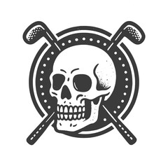 Vintage Skull with Crossed Golf Clubs Vector Illustration