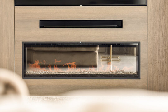 Modern fireplace in contemporary living room design