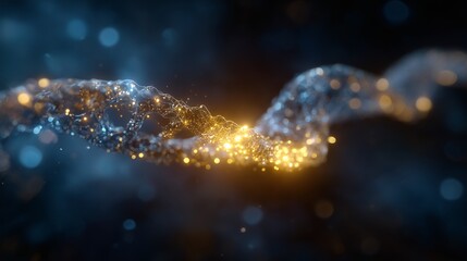 DNAの二重らせん構造が、宇宙空間のような背景の中に浮かび上がっている