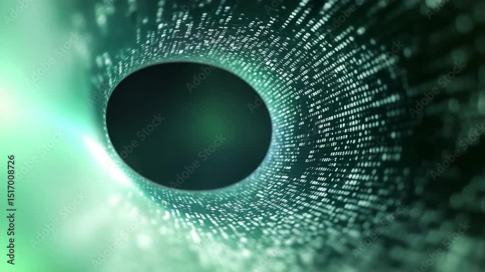 Poster digital black hole: this image captures a futuristic digital black hole, showcasing the concepts of 