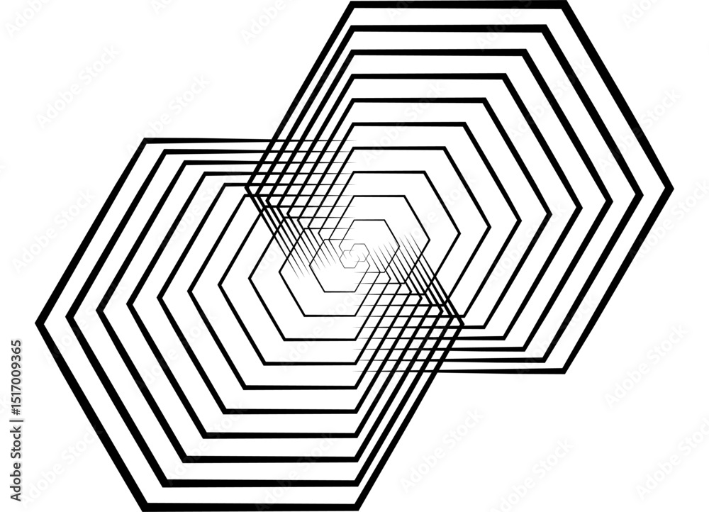 Poster intertwined hexagons. vector pattern of thin black parallel lines on a white background. design elem