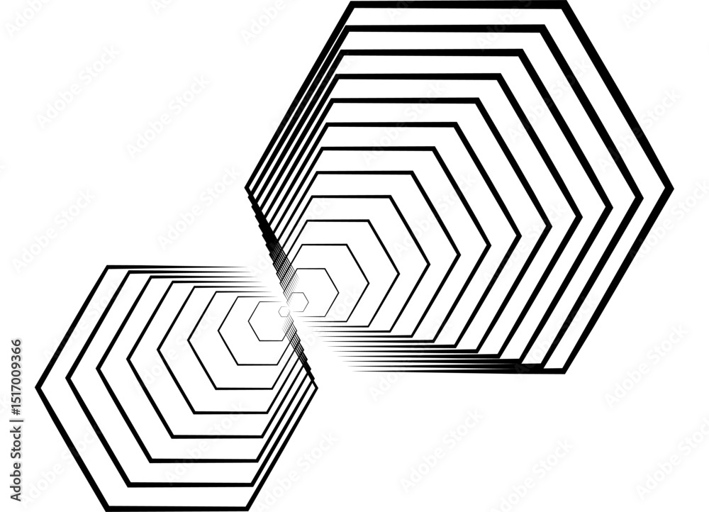 Aufkleber hexagonal composition. vector pattern of thin black parallel lines on a white background. design ele