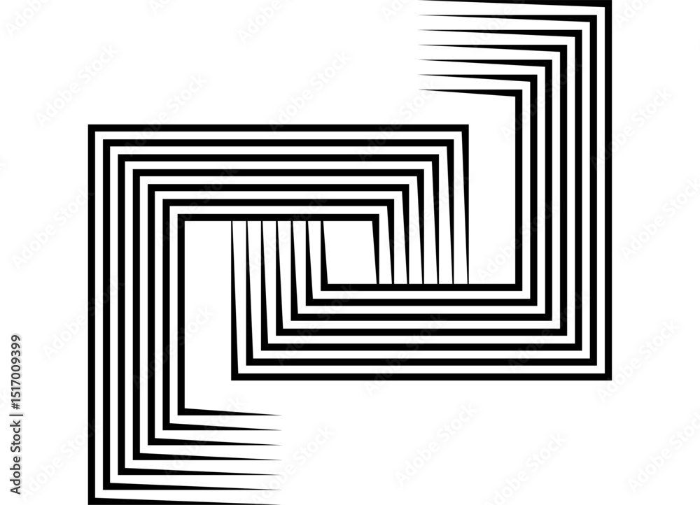 Poster trendy vector pattern of intertwined rectangular shapes from parallel lines. black striped design el