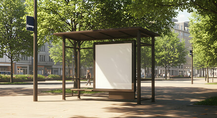 Fototapeta premium Blank Billboard Mockup at Bus Stop Modern City Design