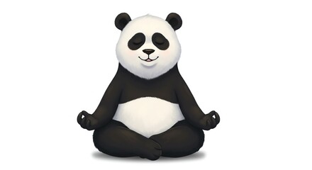 Meditating Panda Bear Isolated on White Background Concept of Relaxation Wellness and Mindfulness for Children