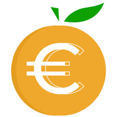illustration of euro symbol in a coin and orange.