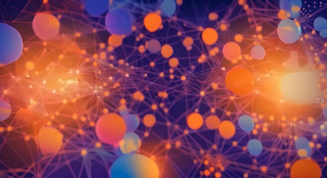 Abstract Network Illustration with Glowing Blue and Orange Nodes Background Seamless looping motion design Video animation A vibrant abstract illustration showcasing a digital network with inter 4K