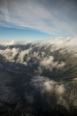 Arial footage on the mountain range in Washington state 
