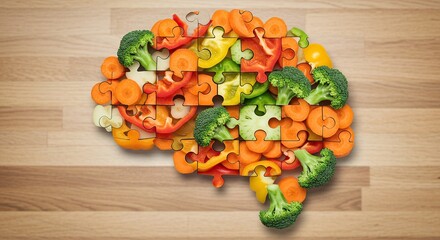 Brain Made of Colorful Vegetables Concept For Healthy Eating Brain Boosting Food On Table