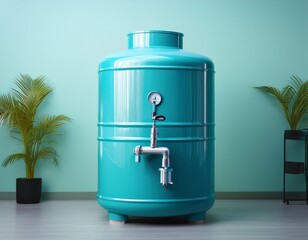 Obraz premium vibrant turquoise water tank with faucet designed for efficient water storage and distribution showcasing modern and functional style