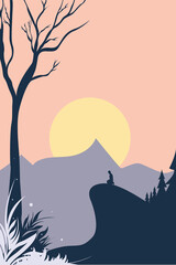 Background, Moon, Night, Sky, Sun, Nature, Stars, Mountain, Meditation, Rocks, Trauma, Mental, Artwork, Vector