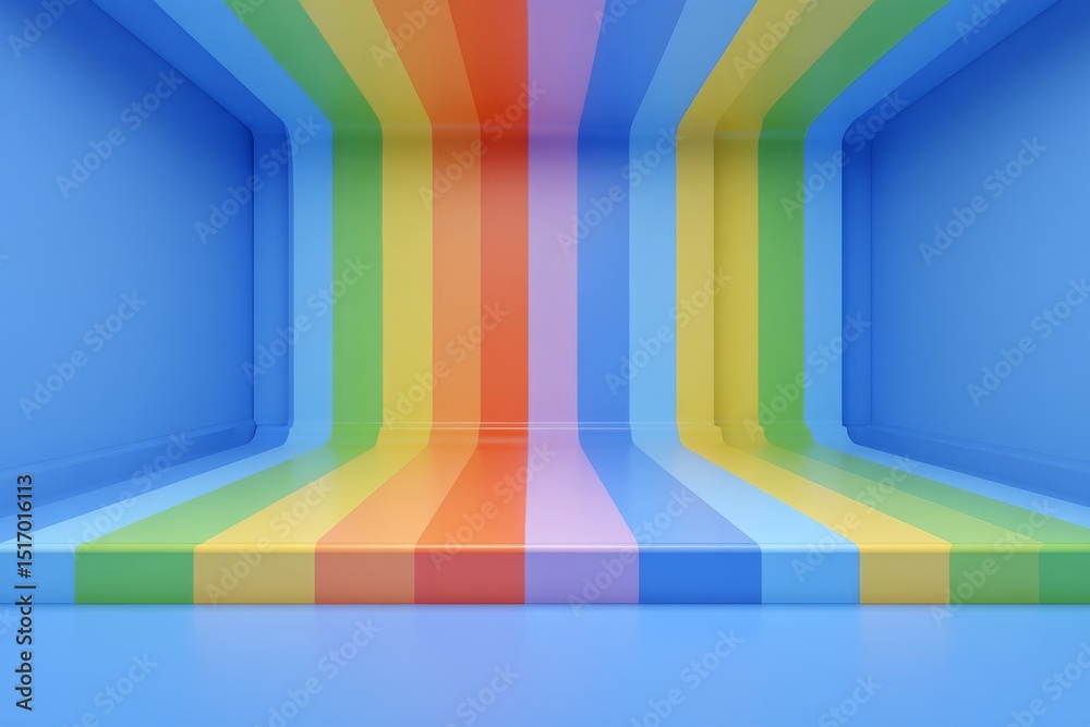 Poster the scene features a mesmerizing abstract rainbow gradient as its background, complete with a room t