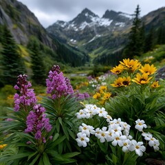 Fototapeta premium Mountain valley wildflowers in bloom