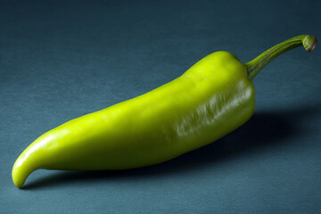 Green pepper on dark background, showcasing vibrant color and smooth texture, representing freshness and healthy food