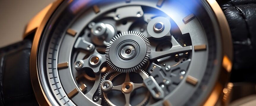 close up of a watch with a black leather strap