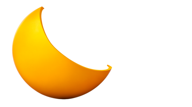 Abstract curved yellow shape on black. Modern element, cut out transparent