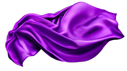 Flowing, wrinkled purple fabric, textured, glossy, isolated, cut out transparent