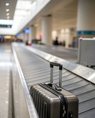 A suitcase travels on an airport baggage claim carousel
