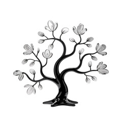 Fototapeta premium A reflective chrome tree with pearl blossoms symbolizing resilience and on transparent background