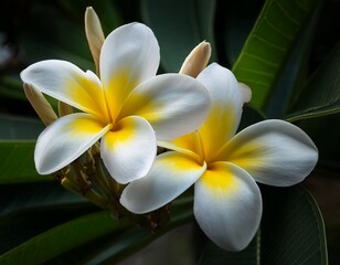 serene plumeria blossoms a delicate cluster of white and yellow flowers