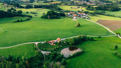 Obraz premium Rural Village Countryside Aerial View
